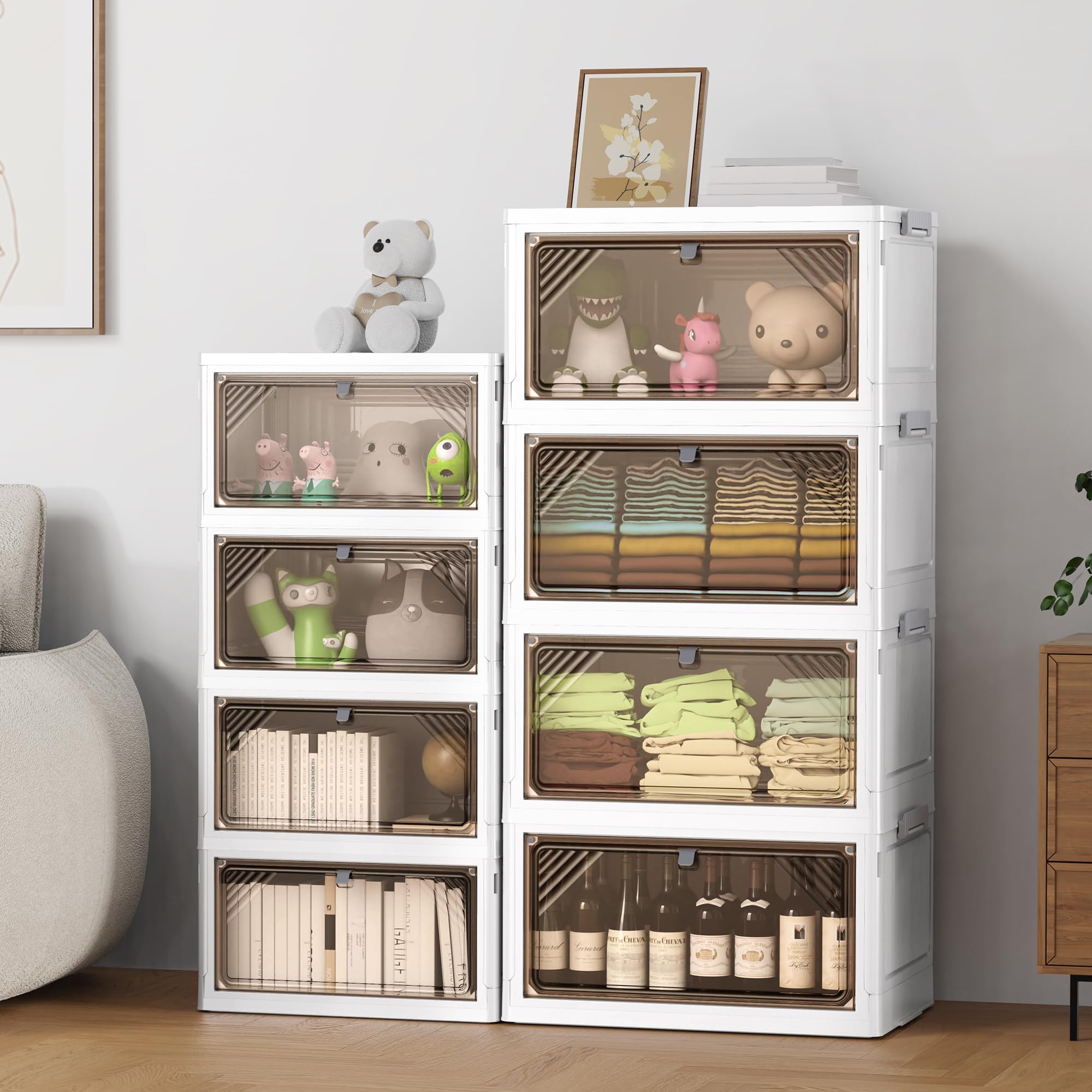 3/4 Tier Plastic Foldable Stackable Storage Bins with Lids